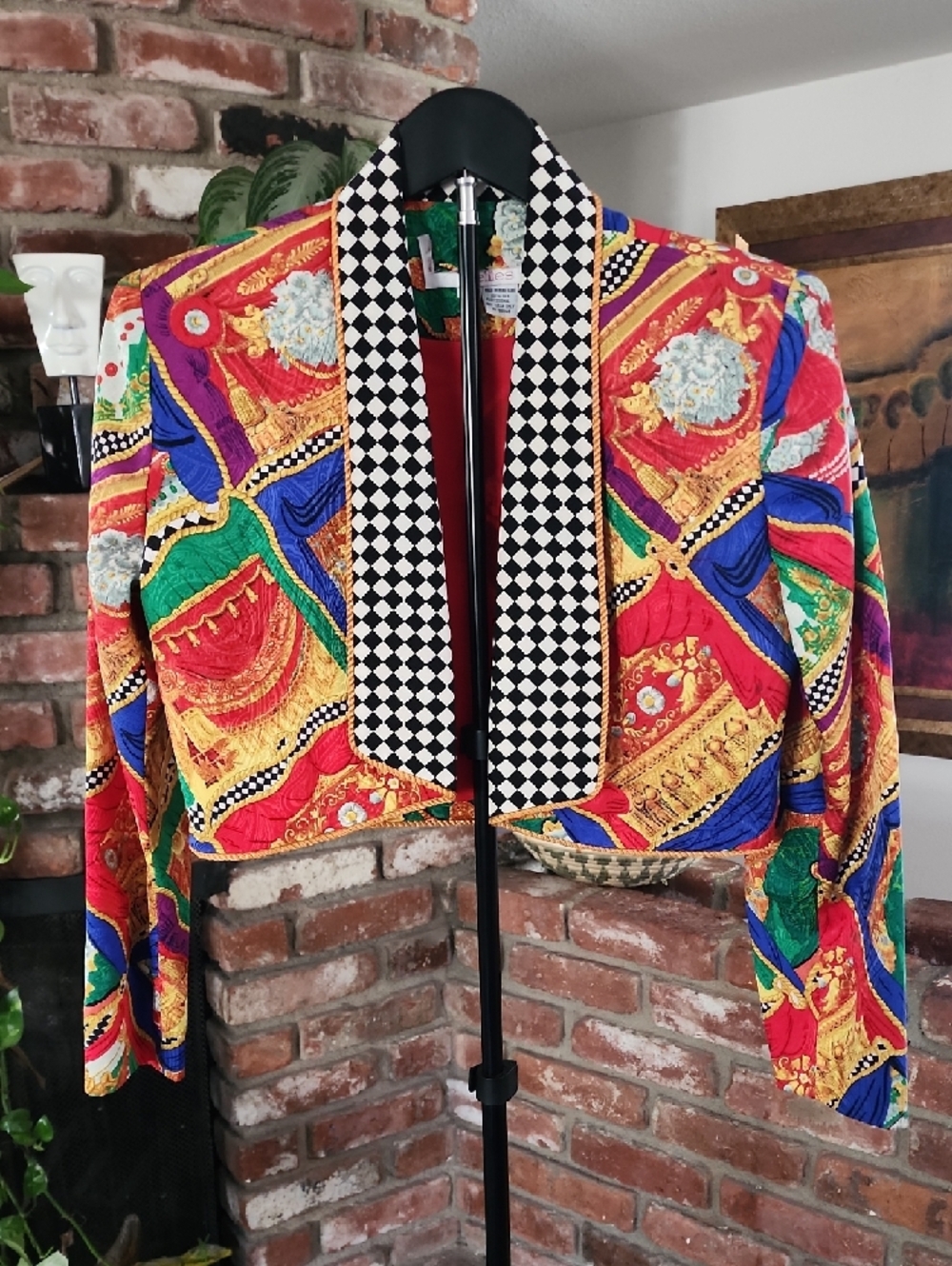 Vintage Rimini Silk Cropped Jacket Baroque Print 90s Petites Versace Style State